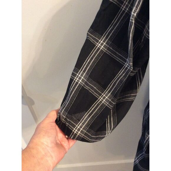 Free People Size 12 V neck Dress 3/4 Sleeve black white Plaid VNC - Picture 2 of 6